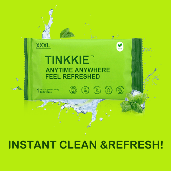 TINKKIE Body Wipes made with plant fibers, instant clean and refresh.