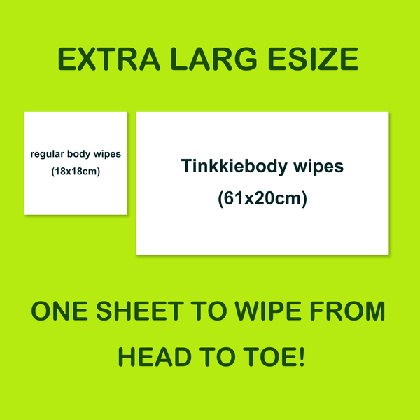 TINKKIE extra large body wipes 61x20cm compared to regular body wipes