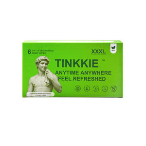 TINKKIE XXXL body wipes, 6-count mint-scented pack, extra-large size for full-body cleansing and on-the-go freshness.